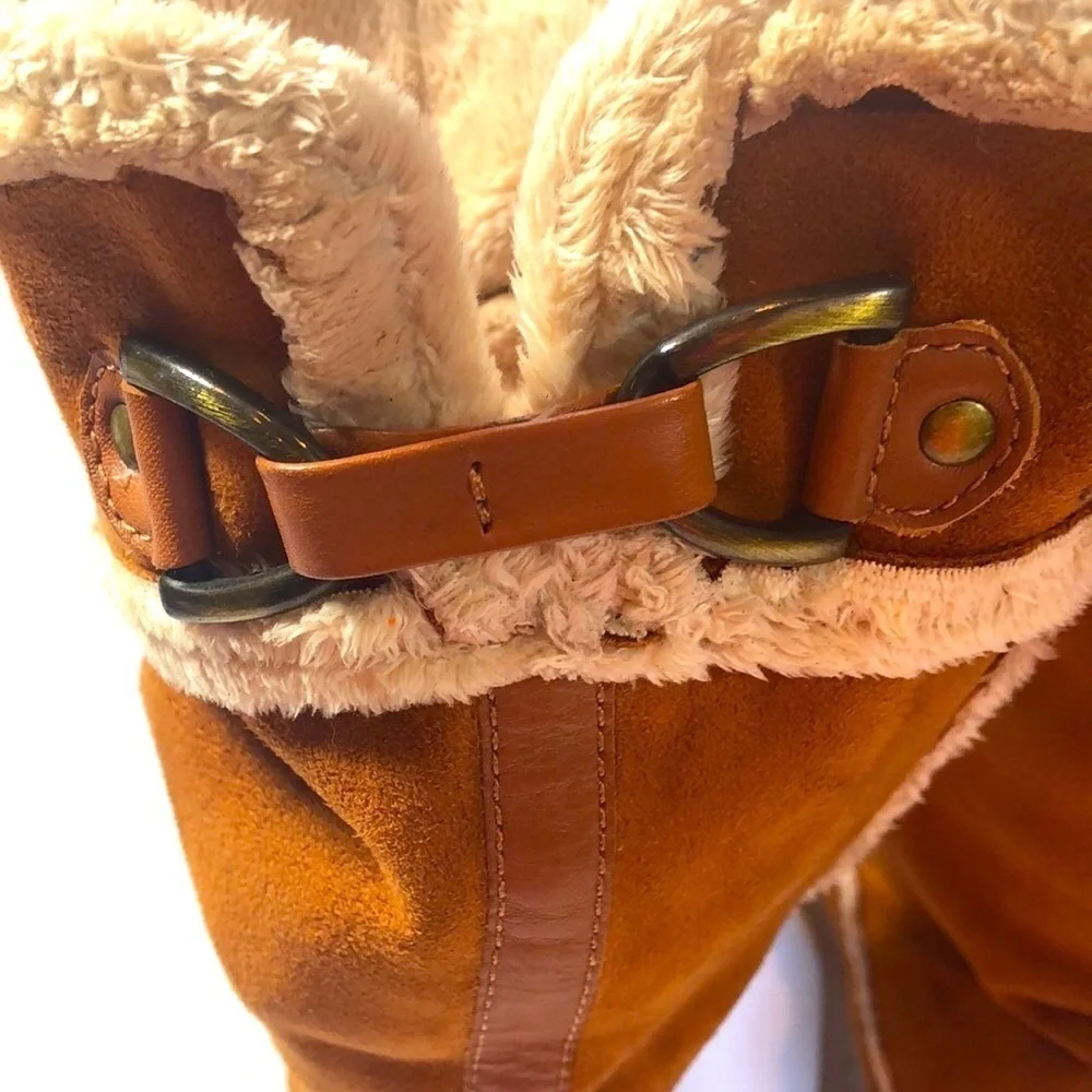 FRANCO SARTO FLEECE LINED WARM SIDE ZIP TAN SUEDE WINTER BOOTS WOMEN'S SIZE 8